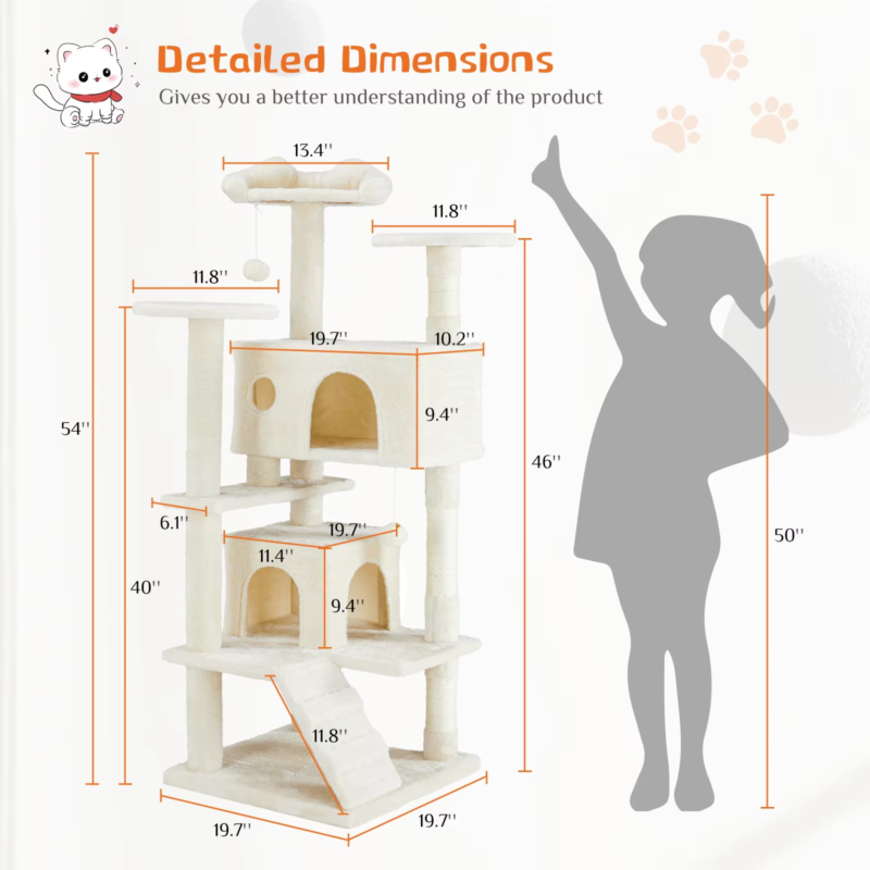 Multi-Level Cat Tree for Indoor Pets, Stable Play House with Scratching Post