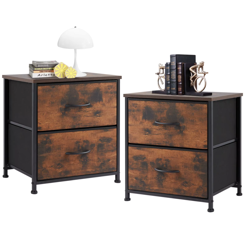 Living Room Cabinet, Fabric Drawers, Nightstand Table, Closet Storage, Set of 2