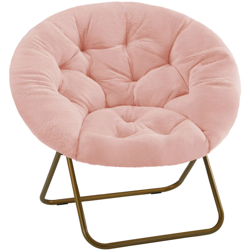 Large Cozy Faux Fur Saucer Chair, Folding, Padded Seat, Metal Frame for Lounge