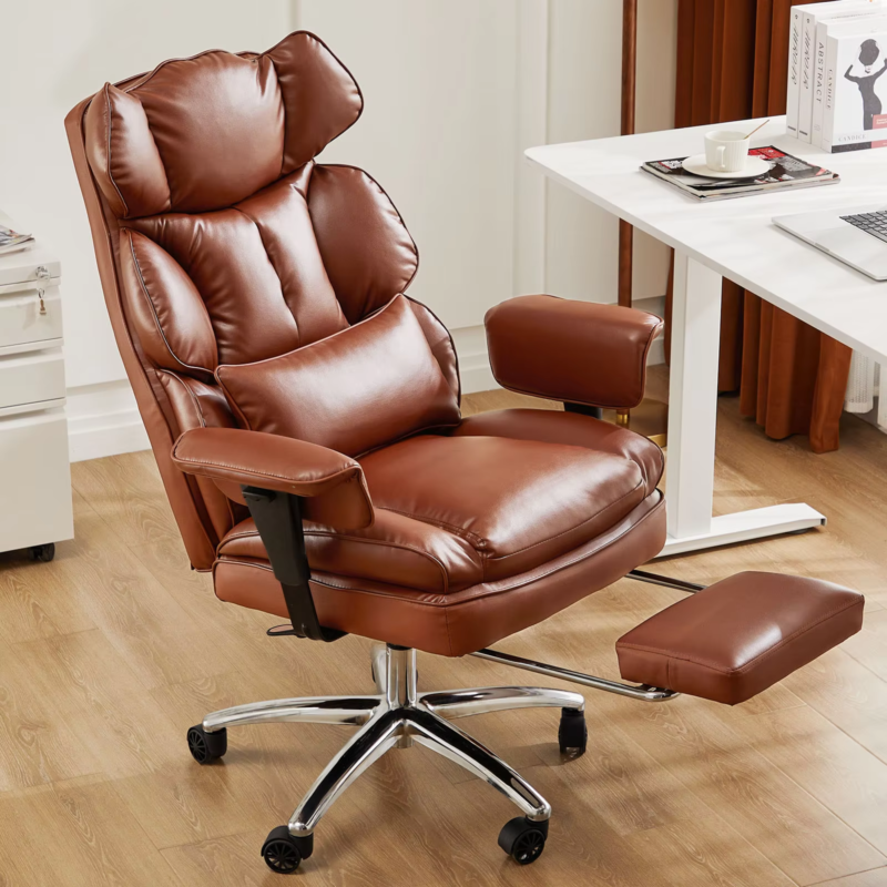 High Back Reclining Desk Chair, Big &amp; Tall PU Leather Task Chair with Footrest