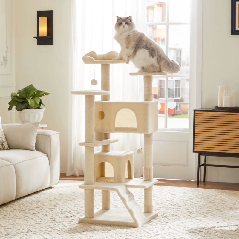 Multi-Level Cat Tree for Indoor Pets, Stable Play House with Scratching Post