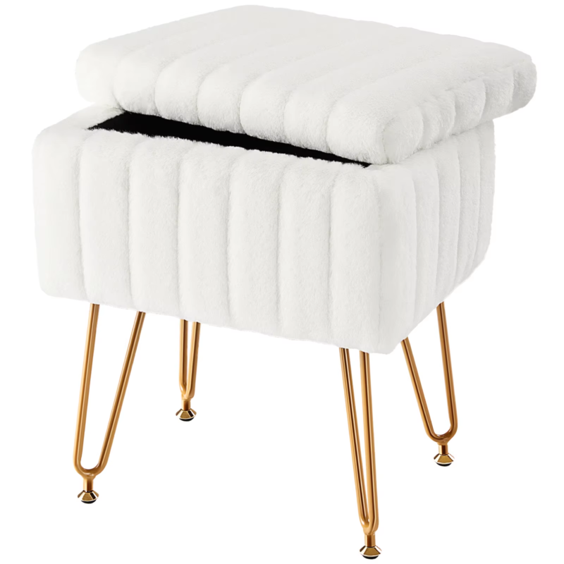 Faux Fur Living Room Stools & Ottomans, Hidden Storage, Padded, Adjustable Feet