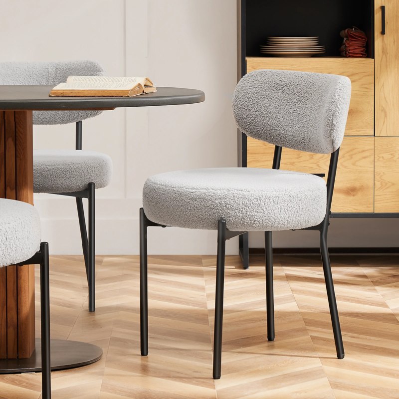 Ergonomic Dining Chairs, Plush Fabric with Curved Backrest and Metal Legs, 2 Pack