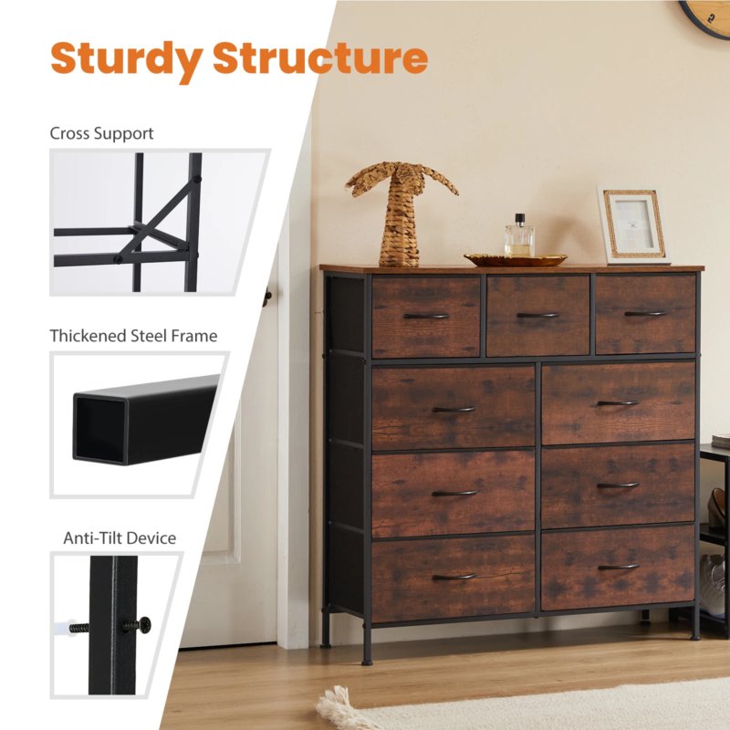 9-Drawer Fabric Chest Organizer for Clothes & Closet Storage Dresser for Bedroom