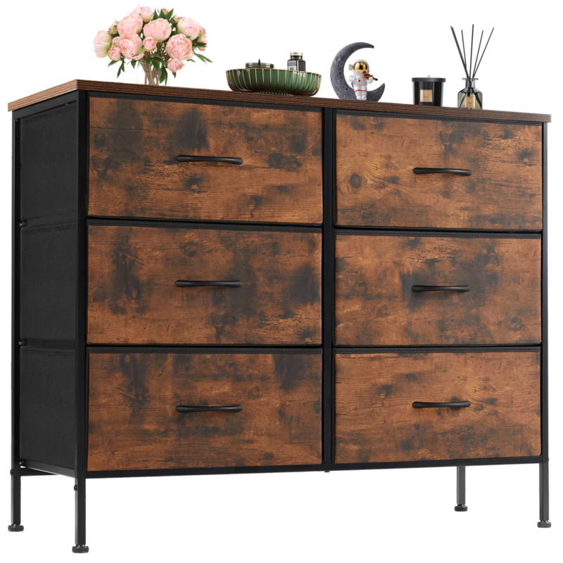 6 Fabric Drawers Nightstand, Bedside Table with Storage, Closet Chest, Furniture