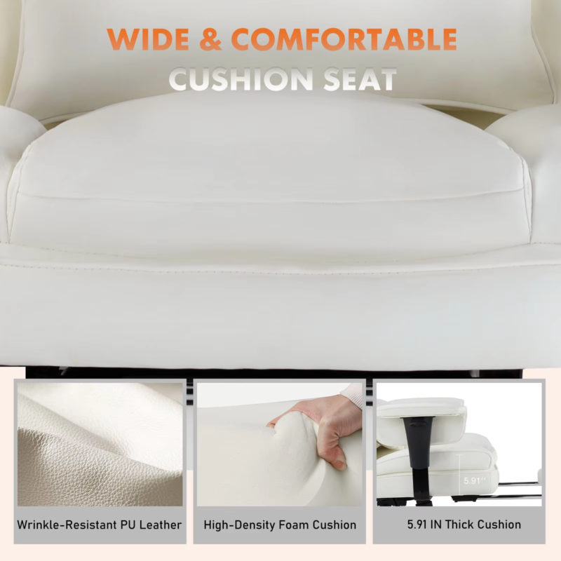 High Back Reclining Desk Chair, Big &amp; Tall PU Leather Task Chair with Footrest