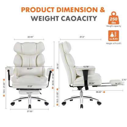 High Back Reclining Desk Chair, Big &amp; Tall PU Leather Task Chair with Footrest