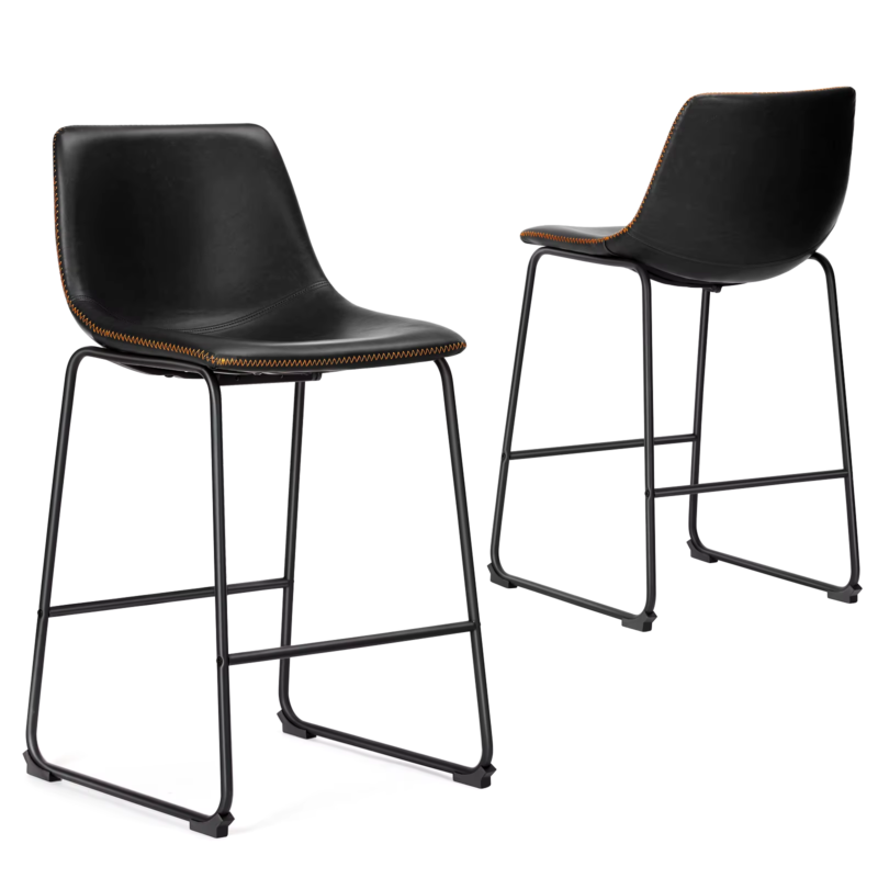 Set of 2 PU Leather Bar Stools, Counter Height, Comfortable Sponge Cushion