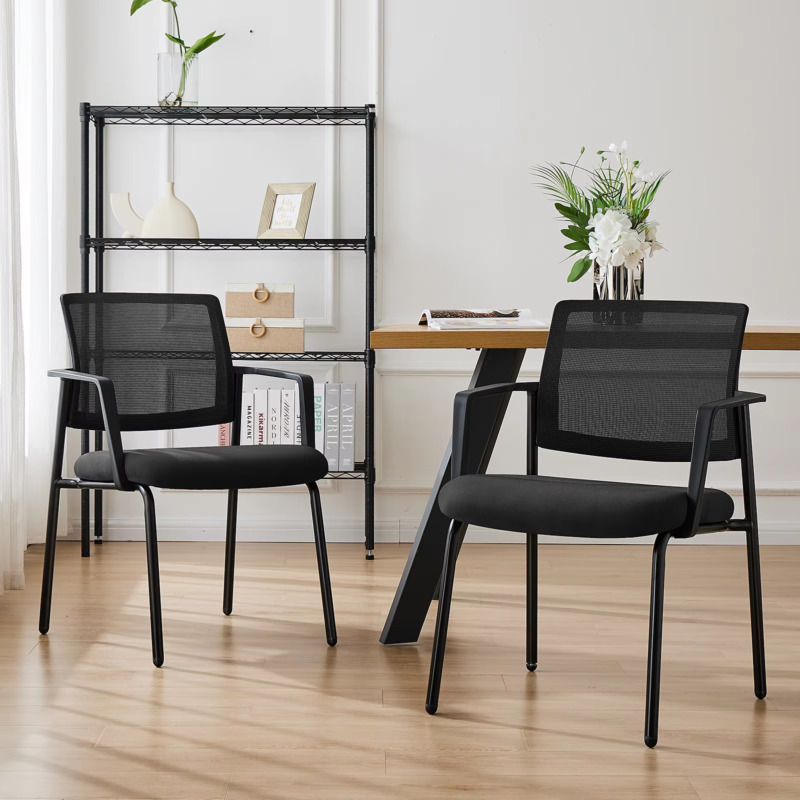 Mesh Back Stacking Arm Chairs, Sturdy Metal, Indoor/Outdoor, Home & Office 2-Pk