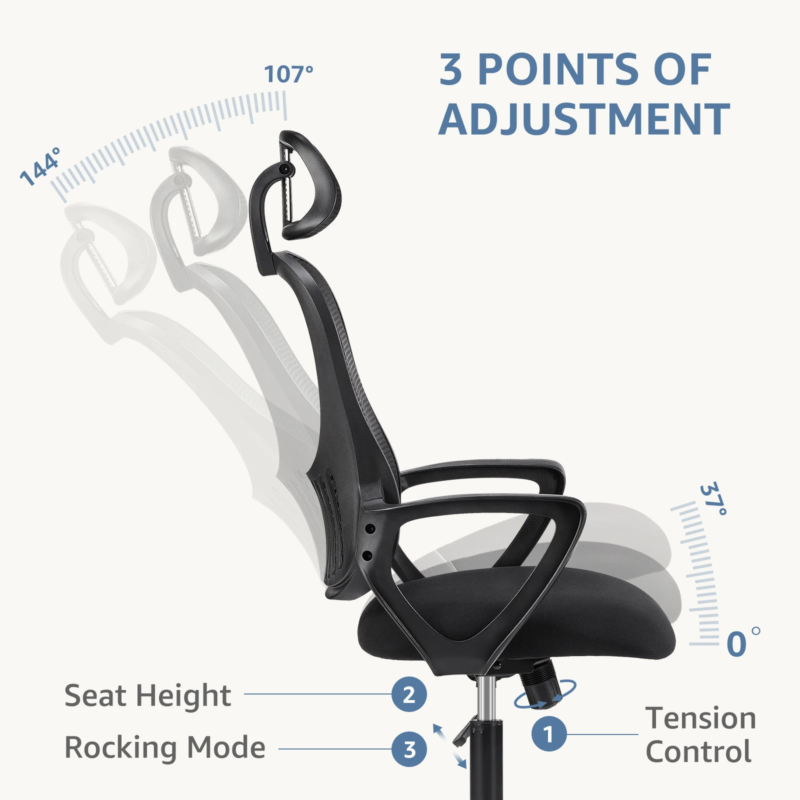 Ergonomic Mesh Rocking Gaming Chair with Fixed Armrest, Adjustable Headrest