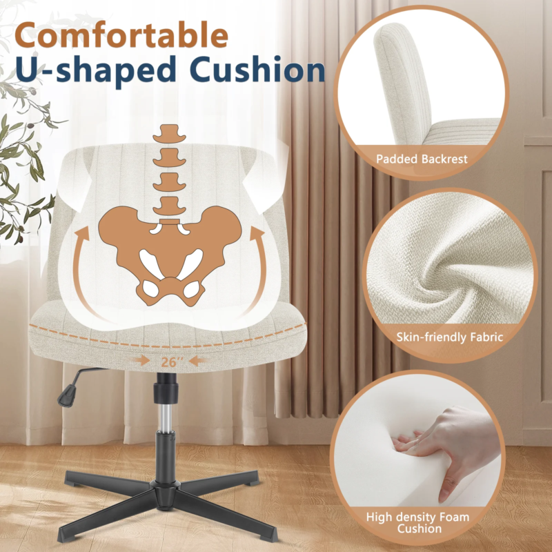 Cross-Legged Rocking Office Chair, Armless, Adjustable Swivel, Task Chair
