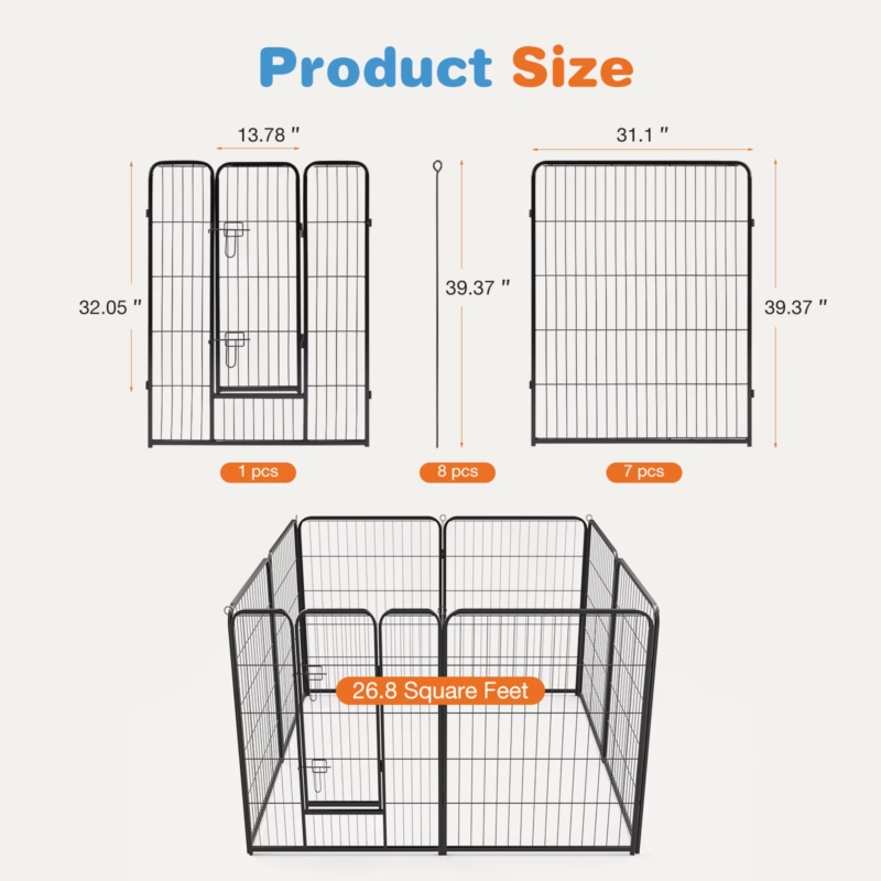 8 Panel Dog Playpen, Pet Fence, Heavy Duty Crates with Doors for Indoor, Outdoor