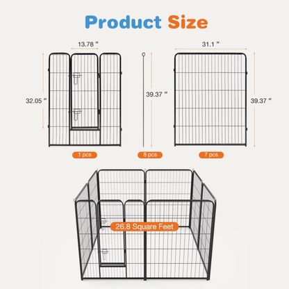 8 Panel Dog Playpen, Pet Fence, Heavy Duty Crates with Doors for Indoor, Outdoor