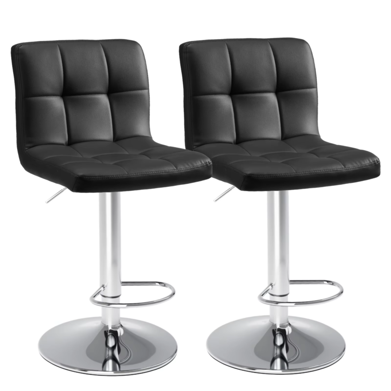 PU Leather Bar Stools, Upholstered Counter Height Stool with Backrest, Set of 2