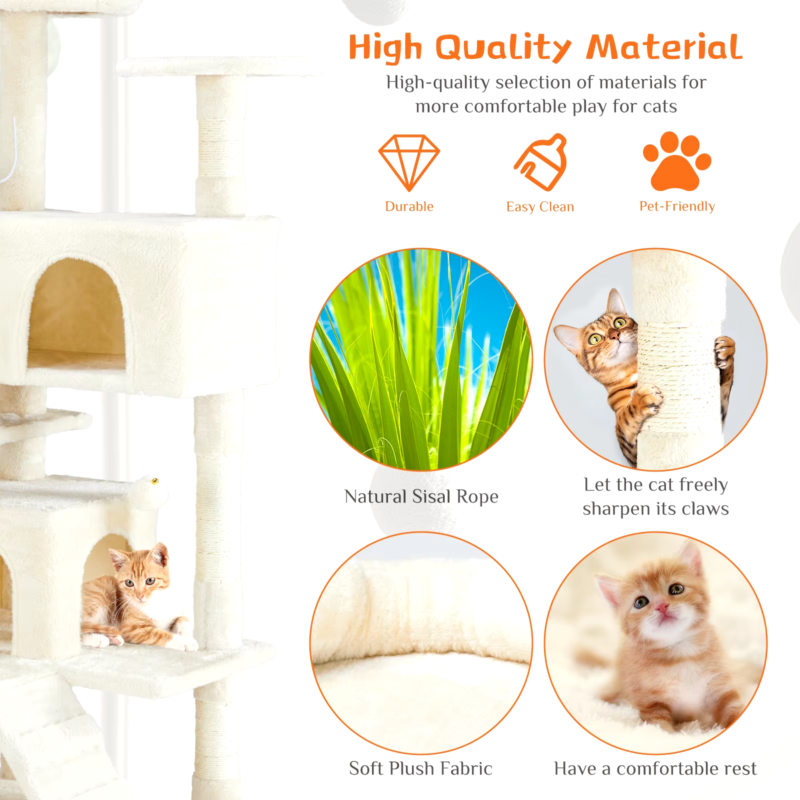 Multi-Level Cat Tree for Indoor Pets, Stable Play House with Scratching Post