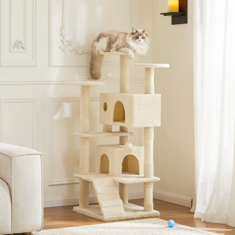 Multi-Level Cat Tree for Indoor Pets, Stable Play House with Scratching Post