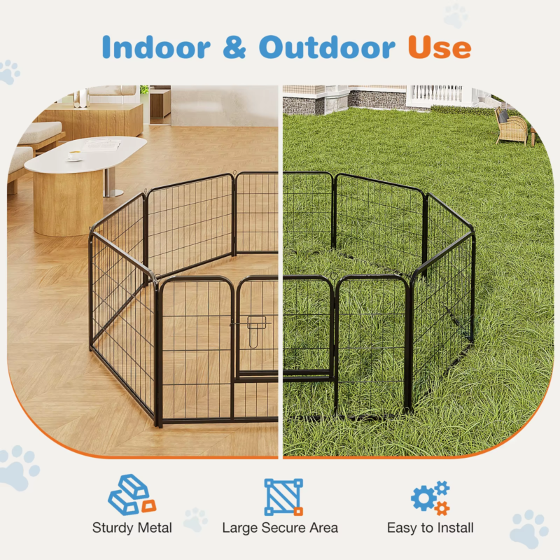 8 Panel Dog Playpen, Pet Fence, Heavy Duty Crates with Doors for Indoor, Outdoor