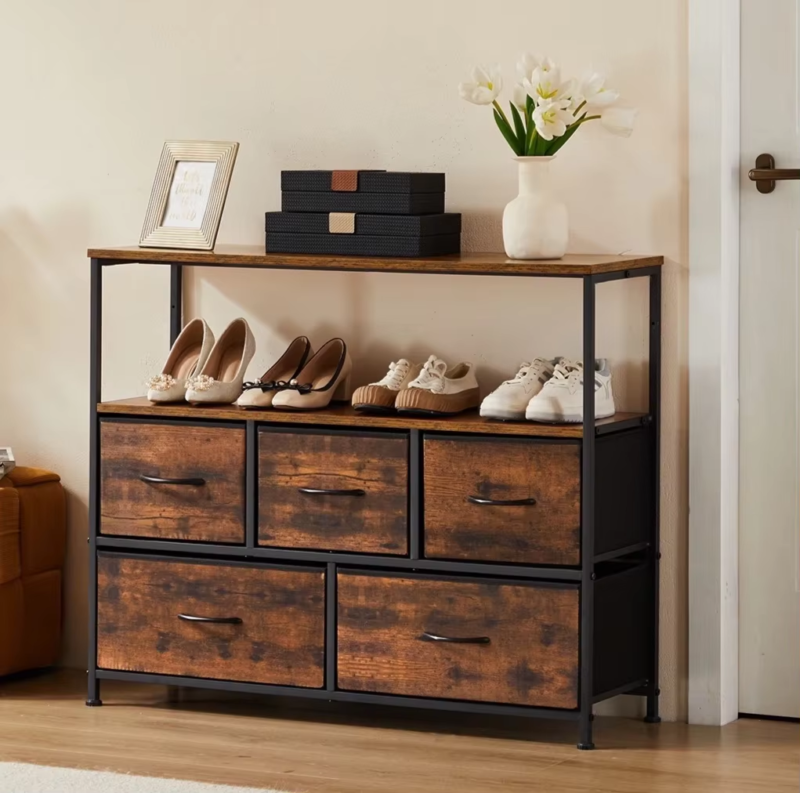 5 Fabric Drawers, Shoe Cabinet Dresser, TV Stand, Multilayer Rack, Space Saving