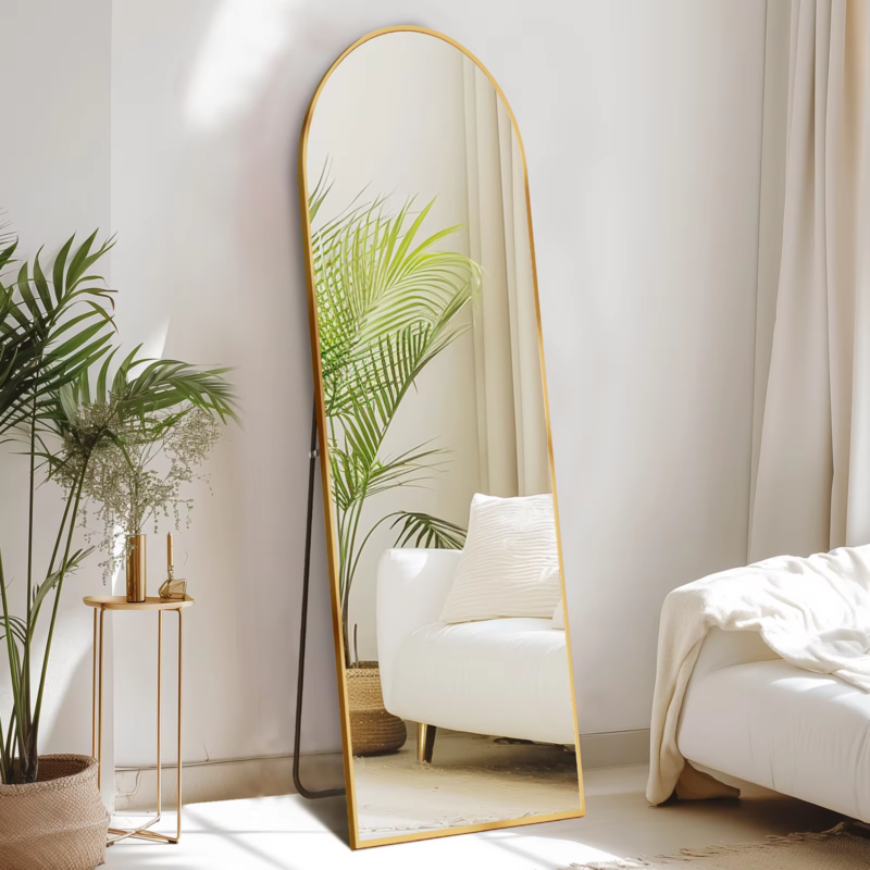 Full Body Wall Mirror with Stand, Hanging or Wall-Mounted, Aluminum Alloy Frame
