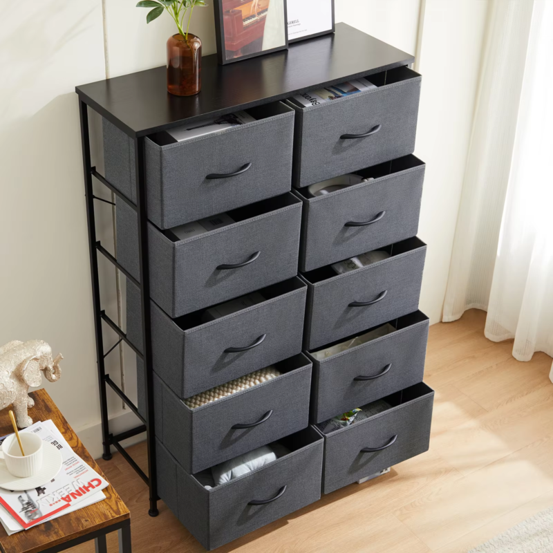 10-Drawer Bedside Table for Bedroom - Fabric Wardrobe with Steel Frame, Closet Storage Cabinet for Living Room Furniture