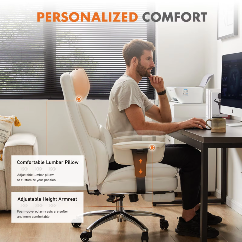 High Back Reclining Desk Chair, Big &amp; Tall PU Leather Task Chair with Footrest