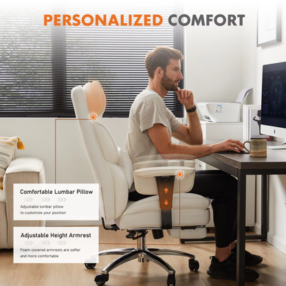 High Back Reclining Desk Chair, Big &amp; Tall PU Leather Task Chair with Footrest