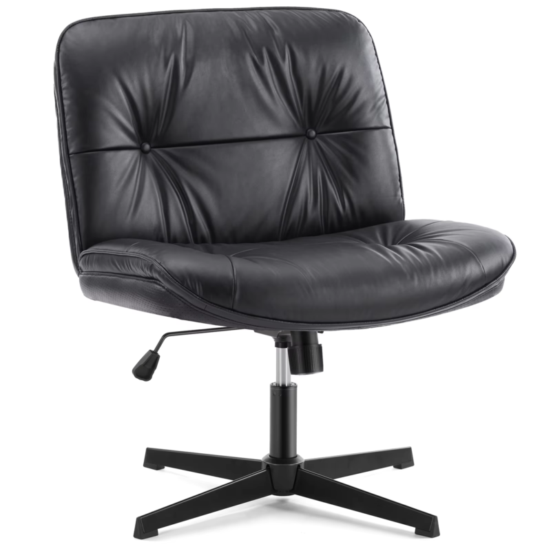 PU Leather Cross Legged Office Chair, Armless Desk Chair, Adjustable Swivel Base