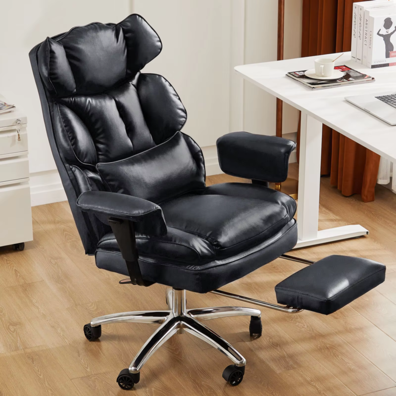High Back Reclining Desk Chair, Big &amp; Tall PU Leather Task Chair with Footrest