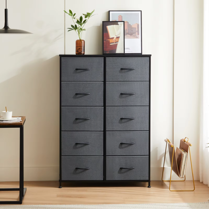 10-Drawer Bedside Table for Bedroom - Fabric Wardrobe with Steel Frame, Closet Storage Cabinet for Living Room Furniture