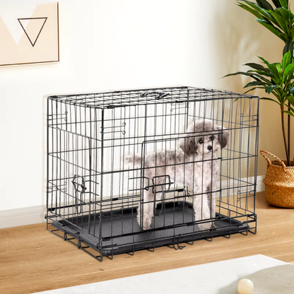 Double Door Metal Wire Dog Cage, Leak-Proof Tray, XL Kennel for Indoor &amp; Outdoor