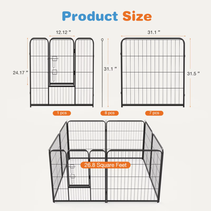 8 Panel Dog Playpen, Pet Fence, Heavy Duty Crates with Doors for Indoor, Outdoor