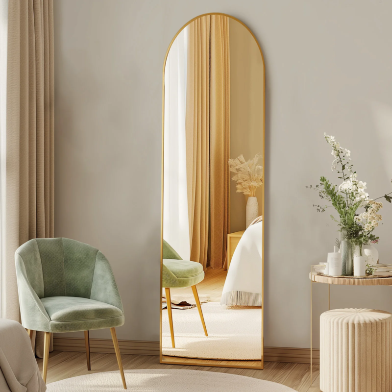 Full Body Wall Mirror with Stand, Hanging or Wall-Mounted, Aluminum Alloy Frame