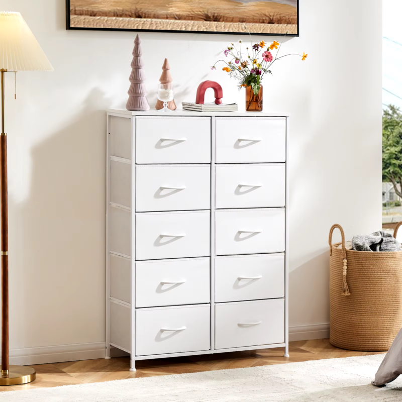 10-Drawer Bedside Table for Bedroom - Fabric Wardrobe with Steel Frame, Closet Storage Cabinet for Living Room Furniture