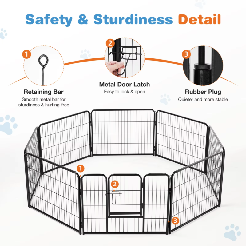 8 Panel Dog Playpen, Pet Fence, Heavy Duty Crates with Doors for Indoor, Outdoor