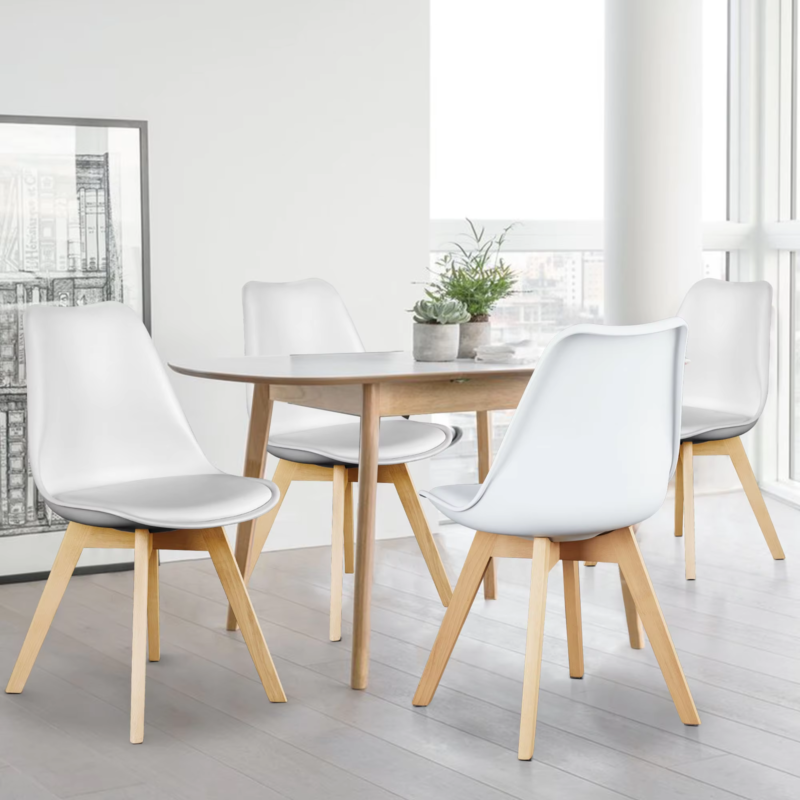 PU Leather Dining Chairs, Wooden Legs, with Sponge Cushion for Kitchen, Set of 4