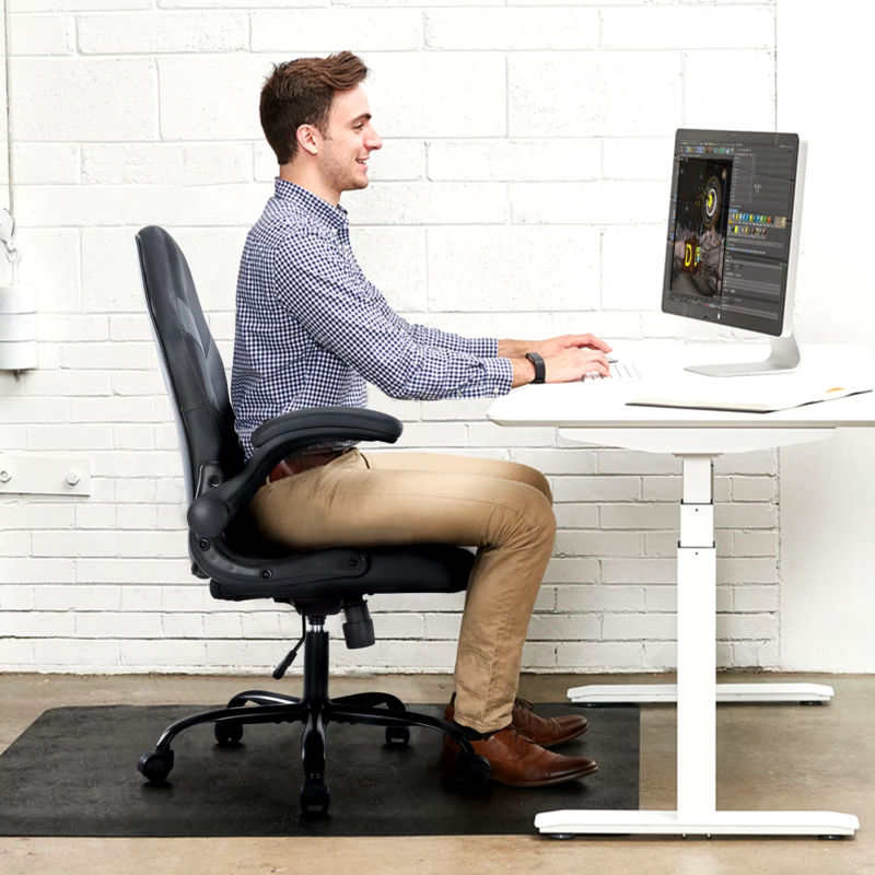 Ergonomic Gaming Chair For Home & Office, Adjustable PU Leather, Flip-Up Armrest