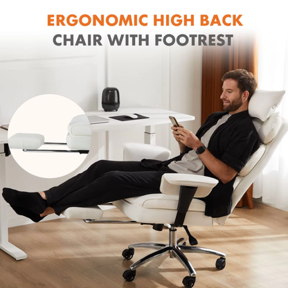 High Back Reclining Desk Chair, Big &amp; Tall PU Leather Task Chair with Footrest