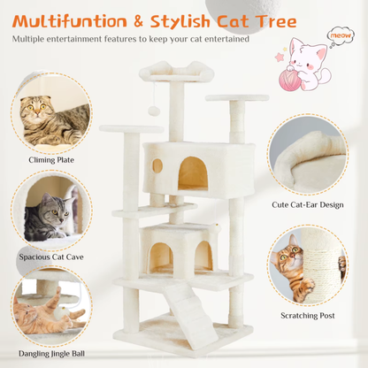 Multi-Level Cat Tree for Indoor Pets, Stable Play House with Scratching Post