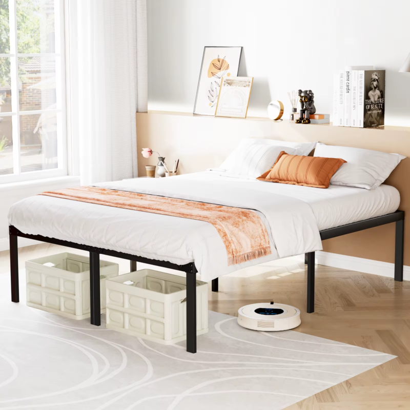 Metal Bed Frame, Platform Bedroom Frame with Storage, Steel Slat Support 350lbs