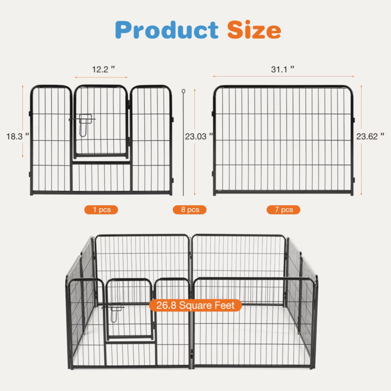 8 Panel Dog Playpen, Pet Fence, Heavy Duty Crates with Doors for Indoor, Outdoor