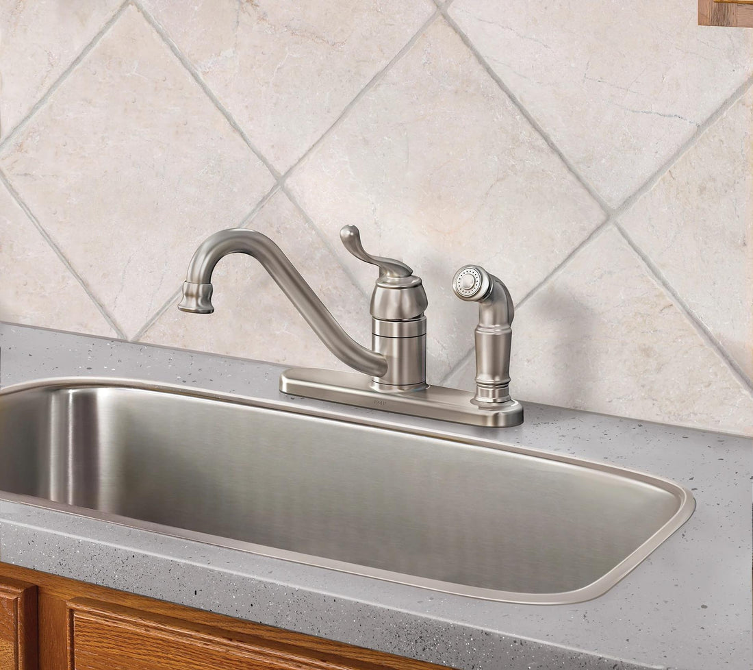 MOEN Muirfield CA87524SRS Single Handle Deck-Mount Kitchen Faucet with Sprayer in Spot Resist Stainless