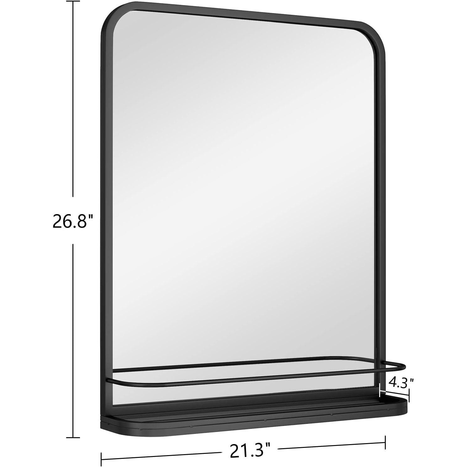 Matte Black Farmhouse Bathroom Mirror with Shelf Modern Vanity Mirror for Wall 22 in. x 27 in.