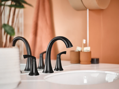 Moen Korek 84468BL 8 in. Widespread Double Handle High-Arc Bathroom Faucet with Valve in Matte Black