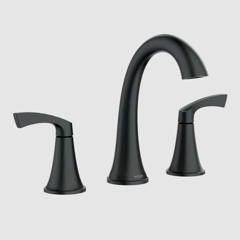 Moen Korek 84468BL 8 in. Widespread Double Handle High-Arc Bathroom Faucet with Valve in Matte Black