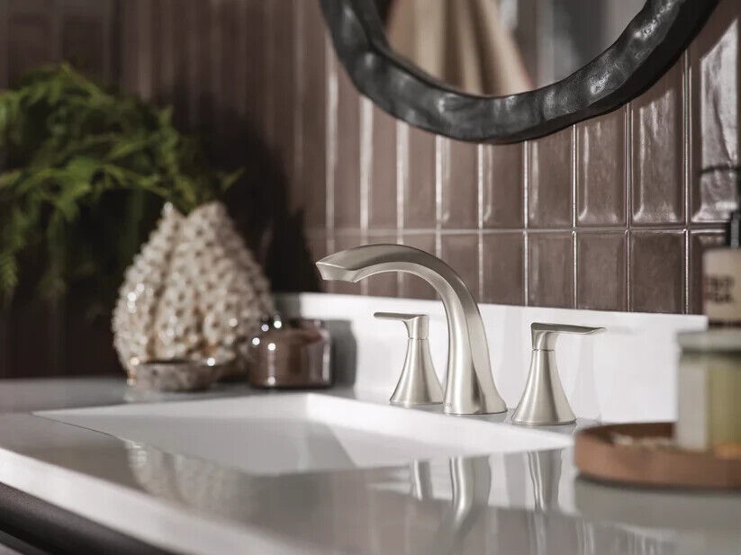 MOEN Findlay 84517SRN Widespread 2-Handle Bathroom Faucet in Spot Resist Brushed Nickel (Valve Included)