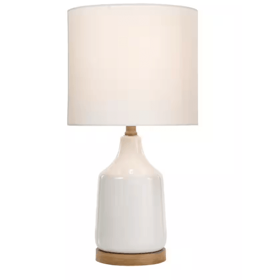 Hampton Bay Saddlebrook 21.5&quot; Cream Ceramic and Faux Wood Table Lamp with Shade