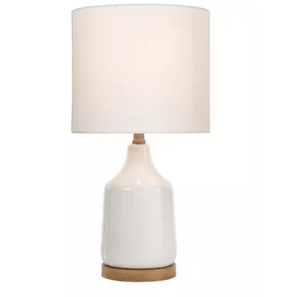 Hampton Bay Saddlebrook 21.5&quot; Cream Ceramic and Faux Wood Table Lamp with Shade