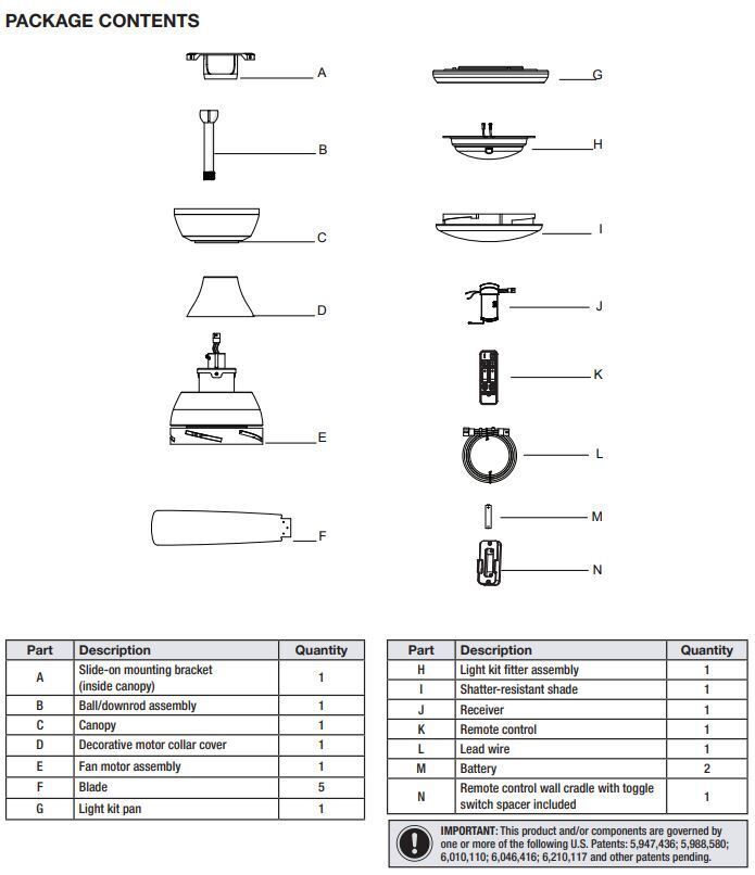 Hampton Bay Nevali 52 in. Ceiling Fan - Replacement Parts