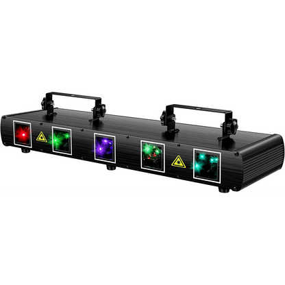 DJ Lights,  5 Beam Effect Sound Activated DJ Party Lights RGBYC LED Music Light - Very Good