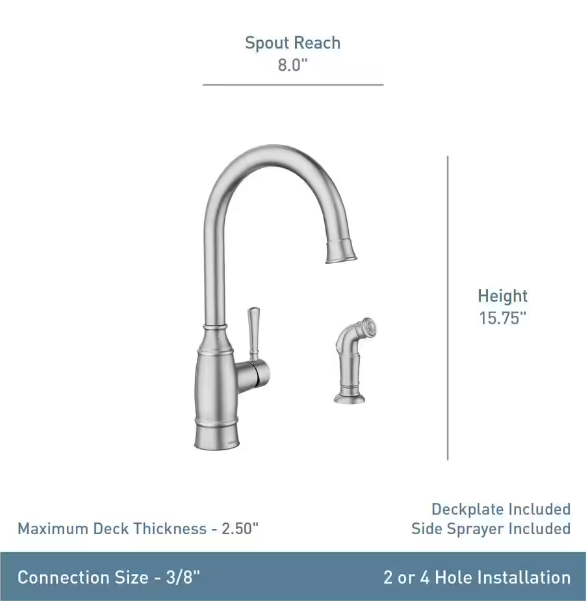 Moen Kitchen Faucet Single-Handle Side Sprayer Spot-Resistant Stainless